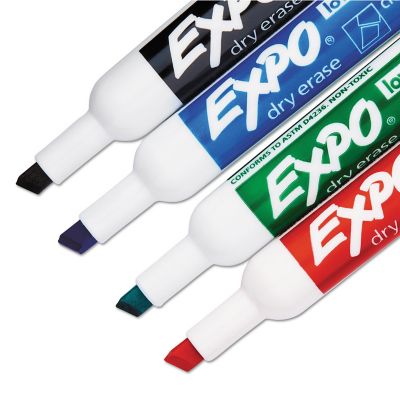 Image showing  Low-Odor Dry-Erase Markers, Broad Chisel Tip, Assorted, 4-Pack