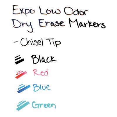 Image showing  Low-Odor Dry-Erase Markers, Broad Chisel Tip, Assorted, 4-Pack