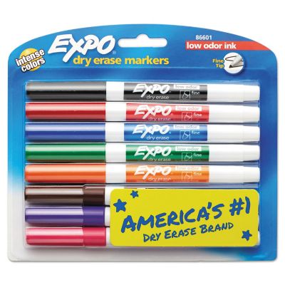 Expo Low-Odor Dry-Erase Markers, Fine Bullet Tip, Assorted, 8-Pack