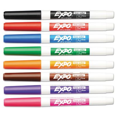Image showing  Low-Odor Dry-Erase Markers, Fine Bullet Tip, Assorted, 8-Pack