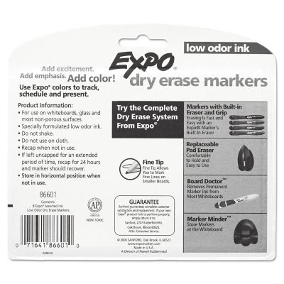 Image showing 6 th Expo Low-Odor Dry-Erase Markers, Fine Bullet Tip, Assorted, 8-Pack