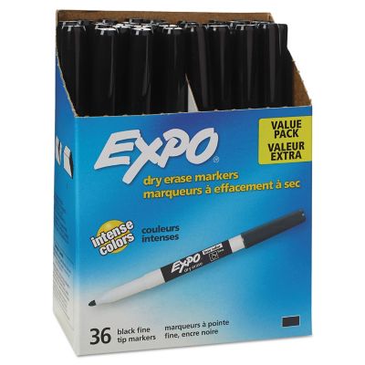 Expo Low-Odor Dry-Erase Markers, Fine Bullet Tip, Black, 36-Pack