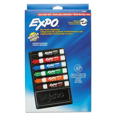 Expo Low-Odor Dry Erase Marker and Organizer Kit, Broad Chisel Tip, Assorted, 6-Pack