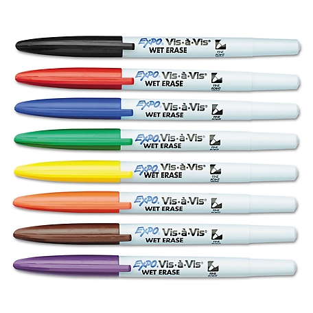 Expo Vis--Vis Wet Erase Markers, Fine Bullet Tip, Assorted, 8-Pack