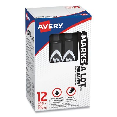 Avery Marks a Lot Regular Desk-Style Permanent Markers, Broad Chisel Tip, Black, 12-Pack