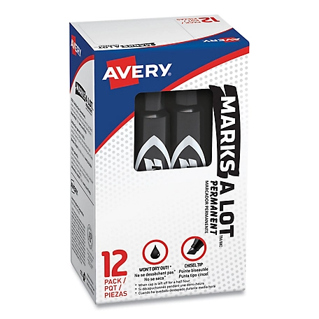Avery Marks a Lot Regular Desk-Style Permanent Markers, Broad Chisel Tip, Black, 12-Pack