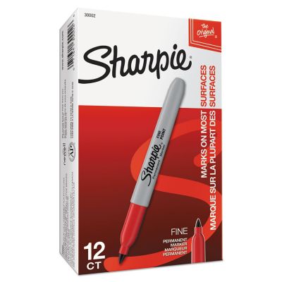 Image showing  Fine Tip Permanent Markers, Red, 12-Pack