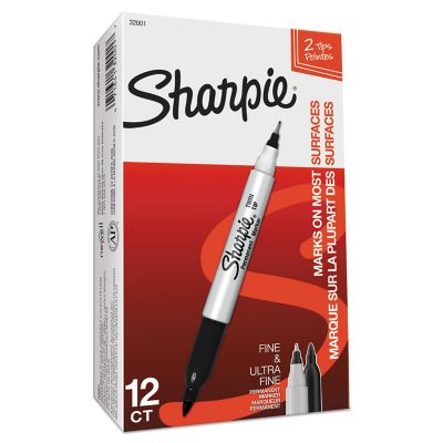 Image showing  Twin-Tip Permanent Markers, Fine/Extra-Fine Bullet Tip, Black, 12-Pack
