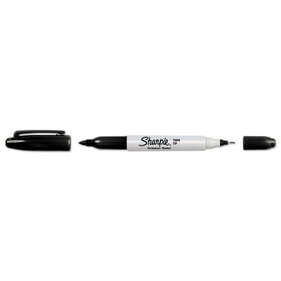 Image showing 5 th Sharpie Twin-Tip Permanent Markers, Fine/Extra-Fine Bullet Tip, Black, 12-Pack