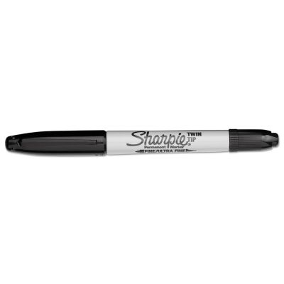 Image showing 6 th Sharpie Twin-Tip Permanent Markers, Fine/Extra-Fine Bullet Tip, Black, 12-Pack
