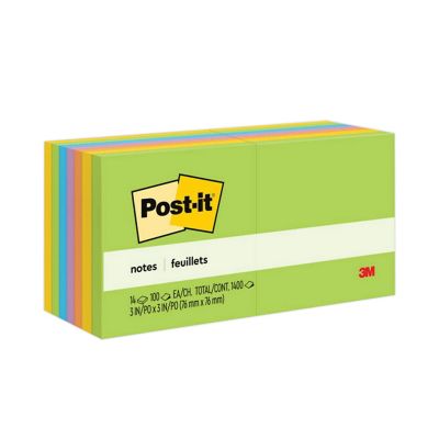 Post-it Notes Original Note Pads in Jaipur Colors, 3 in. x 3 in., 100 Sheets, 14-Pack
