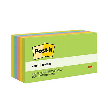 Post-it Notes Original Note Pads in Jaipur Colors, 3 in. x 3 in., 100 Sheets, 14 pk.