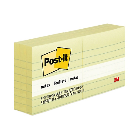 Post-it Notes Original Canary Yellow Note Pads, 3 in. x 3 in., 100 Sheets, 6 pk.