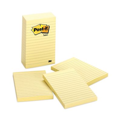 Post-it Notes Original Canary Yellow Note Pads, Lined, 4 in. x 6 in., 100 Sheets, 5-Pack