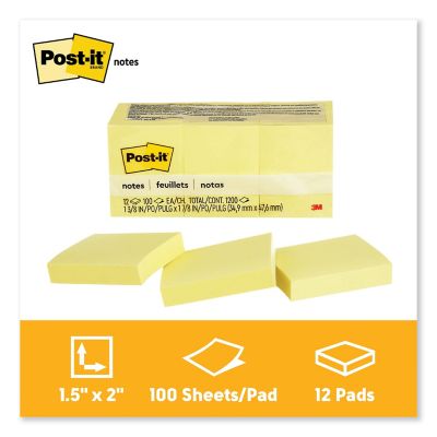 Image showing  Original Canary Yellow Note Pads, 1-3/8 in. x 1-7/8 in., 100 Sheets, 12-Pack