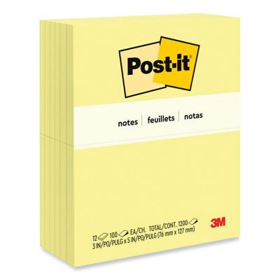Post-it Notes Original Canary Yellow Note Pads, 3 in. x 5 in., 100 Sheets, 12-Pack