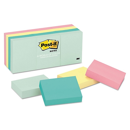 Post-it Notes Original Note Pads in Marseille Colors, 1-3/8 in. x 1-7/8 in., 100 Sheets, 12-Pack