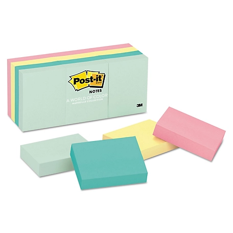Post-it Notes Original Note Pads in Marseille Colors, 1-3/8 in. x 1-7/8 in., 100 Sheets, 12 pk.