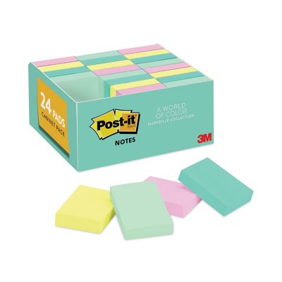 Post-it Notes Original Note Pads in Marseille Colors, 1-3/8 in. x 1-7/8 in., 100 Sheets, 24-Pack