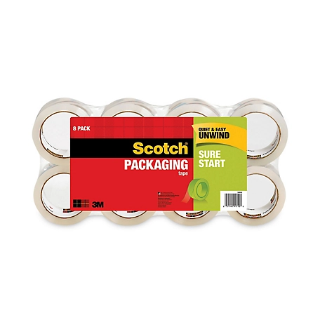 Scotch Sure Start Packaging Tape, 3 in. Core, 1.88 in. x 54.6 yd., Clear, 8-Pack