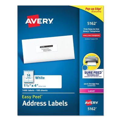 Avery Easy Peel Address Labels with Sure Feed Technology, 1.33 in. x 4 in., White, 100-Pack