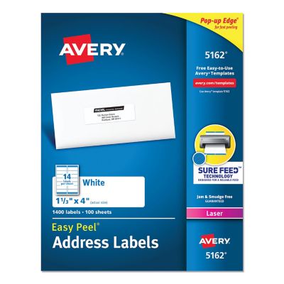 Avery Easy Peel Address Labels with Sure Feed Technology, 1.33 in. x 4 in., White, 100 pk.