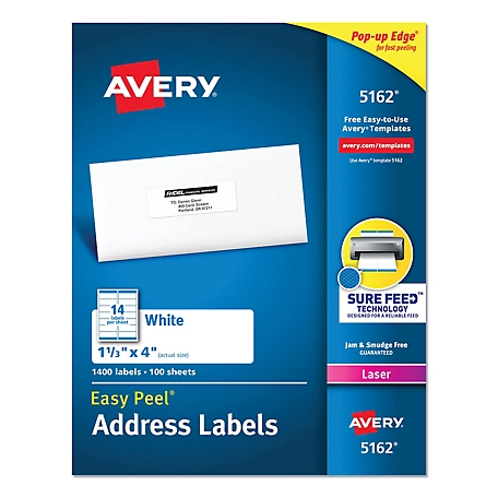 Avery Easy Peel Address Labels with Sure Feed Technology, 1.33 in. x 4 in., White, 100-Pack