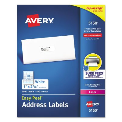 Avery Easy Peel Address Labels with Sure Feed Technology, Laser Printers, 1 in. x 2.63 in., White, 100-Pack