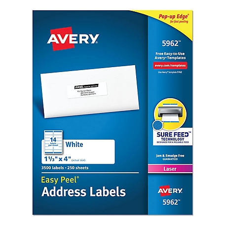 Avery Easy Peel Address Labels with Sure Feed Technology, 1.33 in. x 4 in., White, 250-Pack
