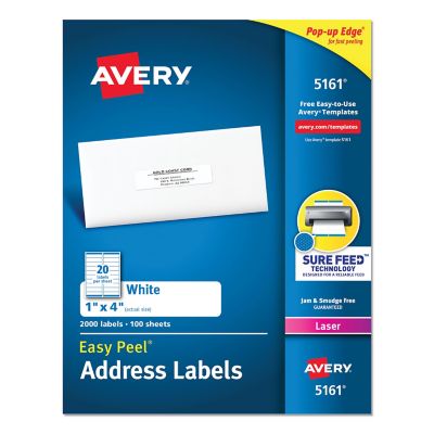 Avery Easy Peel Address Labels with Sure Feed Technology, 1 in. x 4 in., White, 100-Pack