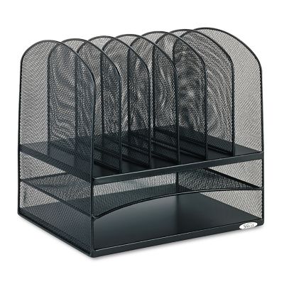 Safco Mesh Desk Organizer with 2 Horizontal and 6 Upright Sections, Letter Files, 13.25 in. x 11.5 in. x 13 in., Black