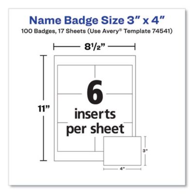 Image showing  Clip-Style Name Badge Holder with Laser/Inkjet Insert, Top Load, White, 3 x 4 in., 100-Pack