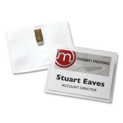 Image showing 5 th Avery Clip-Style Name Badge Holder with Laser/Inkjet Insert, Top Load, White, 3 x 4 in., 100-Pack