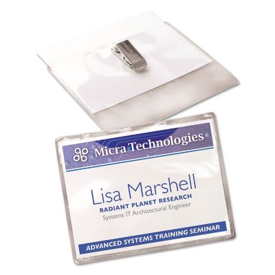 Image showing  Clip-Style Name Badge Holder with Laser/Inkjet Insert, Top Load, White, 100-Pack