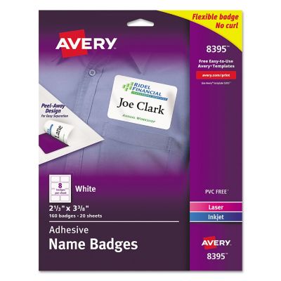 Avery Flexible Adhesive Name Badge Labels, 3.38 in. x 2.33 in., White, 160-Pack