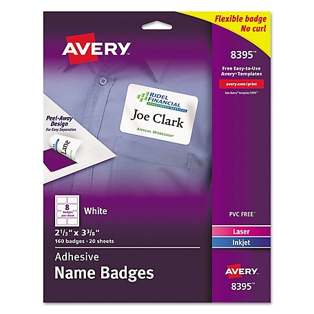Avery Flexible Adhesive Name Badge Labels, 3.38 in. x 2.33 in., White, 160 pk.