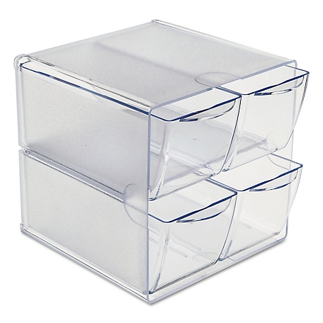 Deflecto Stackable Cube Organizer, 4 Drawers, 6 in. x 7-1/8 in. x 6 in., Clear
