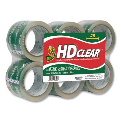 Duck Heavy-Duty Carton Packaging Tape, 3 in. Core, 3 in. x 54.6 yd., Clear, 6-Pack