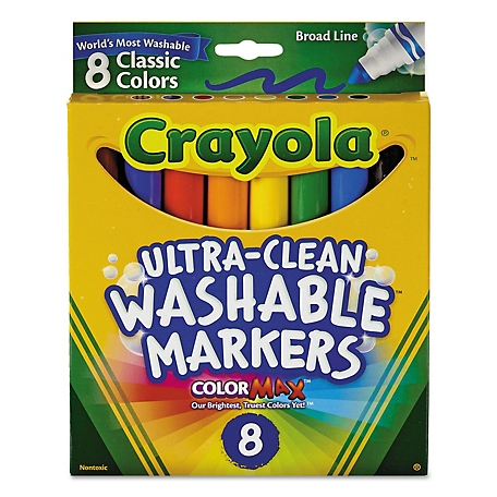 Crayola Ultra-Clean Washable Markers, Broad Bullet Tip, Classic Colors, 8-Pack