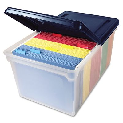 Image showing 2 th Innovative Storage Designs 28 in. Extra-Capacity File Tote, Letter Files, 23.25 in. x 14.25 in. x 10.63 in., Clear/Navy