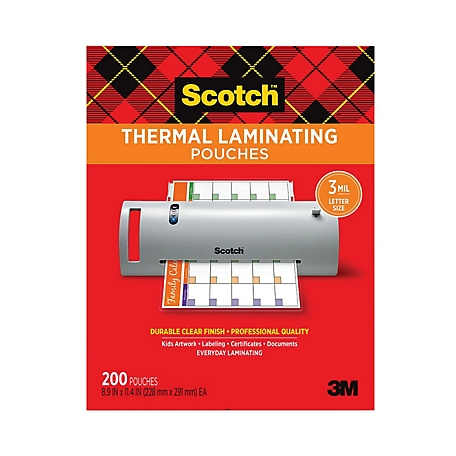 Scotch Laminating Pouches, 3 Mil, 9 in. x 11.5 in., Gloss Clear, 200 pk.