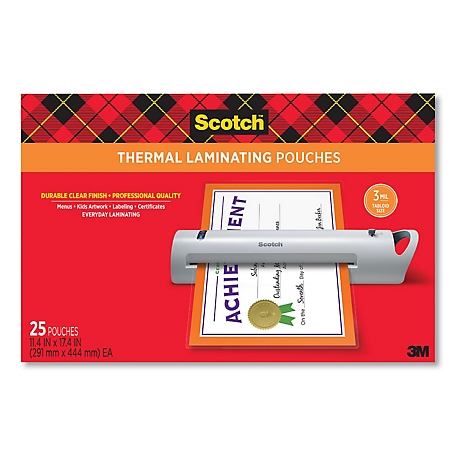 Scotch Laminating Pouches, 3 Mil, 11.5 in. x 17.5 in., Gloss Clear, 25 pk.
