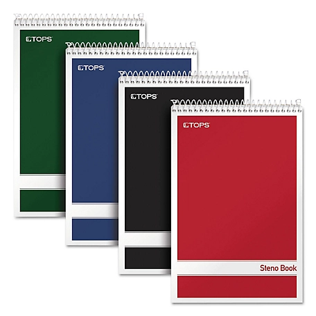 Tops Steno Book, Gregg Rule, Assorted Covers, 6 in. x 9 in., 4 pk.