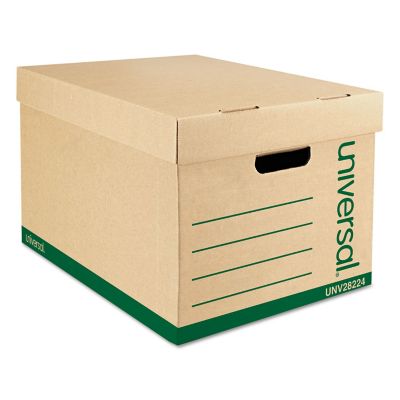 Universal Recycled Heavy-Duty Record Storage Boxes, Letter/Legal Files, Kraft/Green, 12-Pack