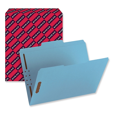 Smead Top Tab Colored 2-Fastener File Folders, 1/3-Cut Tabs, Letter Size, Blue, 50 pk.