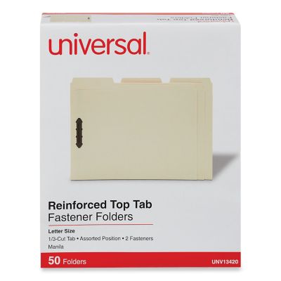 Universal Deluxe Reinforced Top Tab Folders with 2 Fasteners, 1/3-Cut Tabs, Letter Size, Manila, 50-Pack