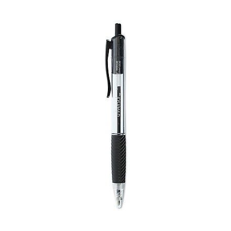 Universal Comfort Grip Retractable Ballpoint Pens, 1 mm, Black Ink, Clear Barrel, 12-Pack