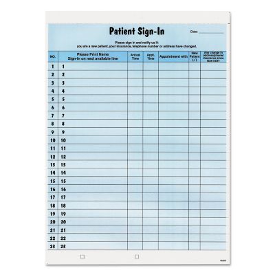 Tabbies Patient Sign-In Label Forms, 8-1/2 in. x 11-5/8 in., Blue