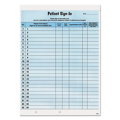 Tabbies Patient Sign-In Label Forms, 8-1/2 in. x 11-5/8 in., Blue