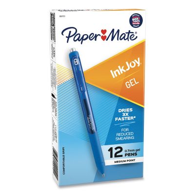 Paper Mate Inkjoy Retractable Gel Pens, Medium 0.7 mm Tip, Blue Ink/Barrel, 12-Pack